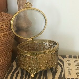 Vintage brass and velvet jewelry box